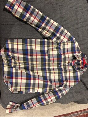 J. Crew Men's Plaid Button-Down Shirt in White, Blue & Red